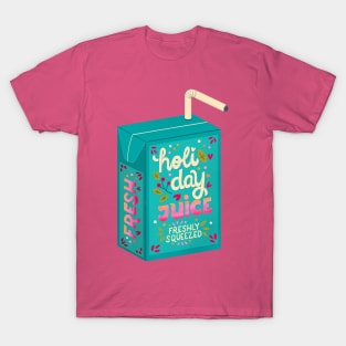 Juice box with hand lettering holiday juice. Cute festive winter holiday illustration. Bright colorful pink and blue greeting card. T-Shirt